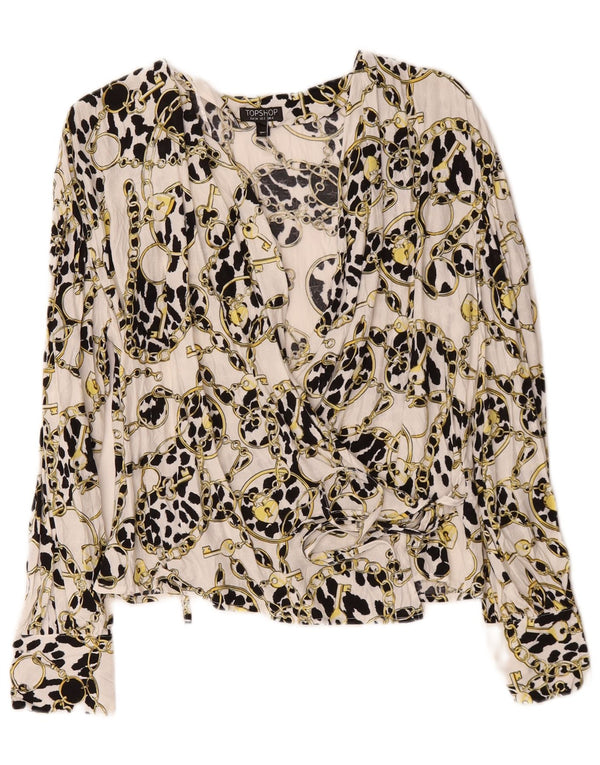 Topshop Womens Oversized Abstract Pattern Wrap Cardigan Top UK 6 XS White