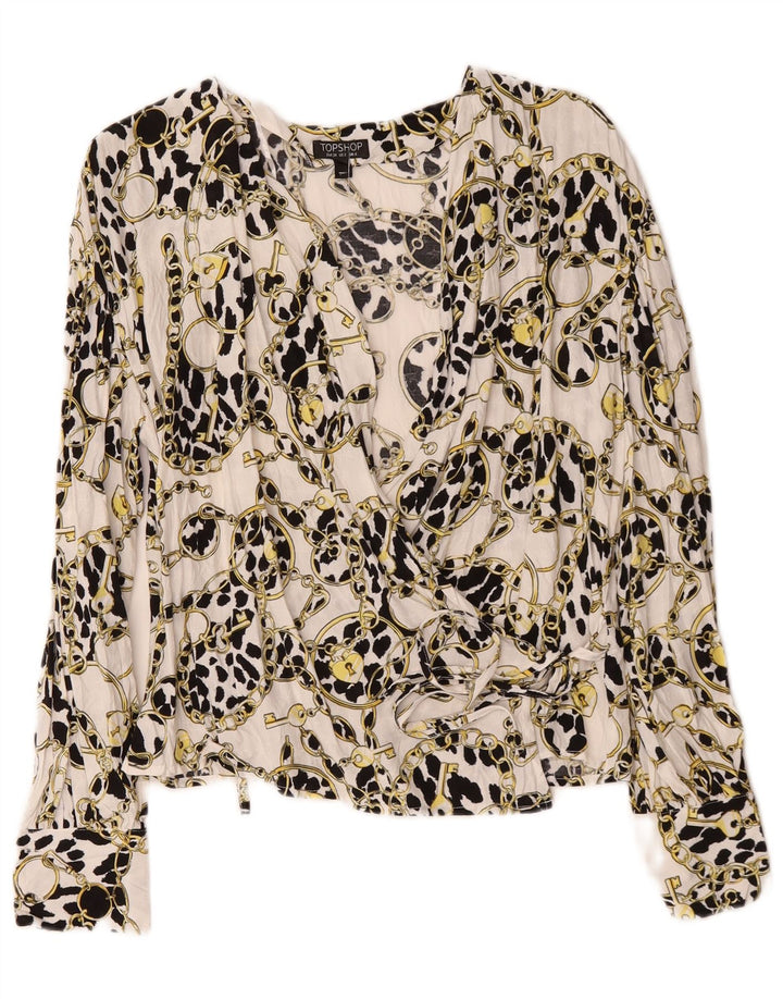 Topshop Damen-Cardigan in Übergröße mit abstraktem Muster in Wickeloptik, UK 6, XS, Weiß