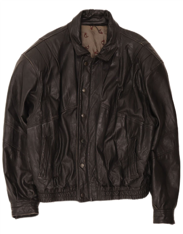 Vintage Herren Bomber Lederjacke IT 52 XL Schwarz