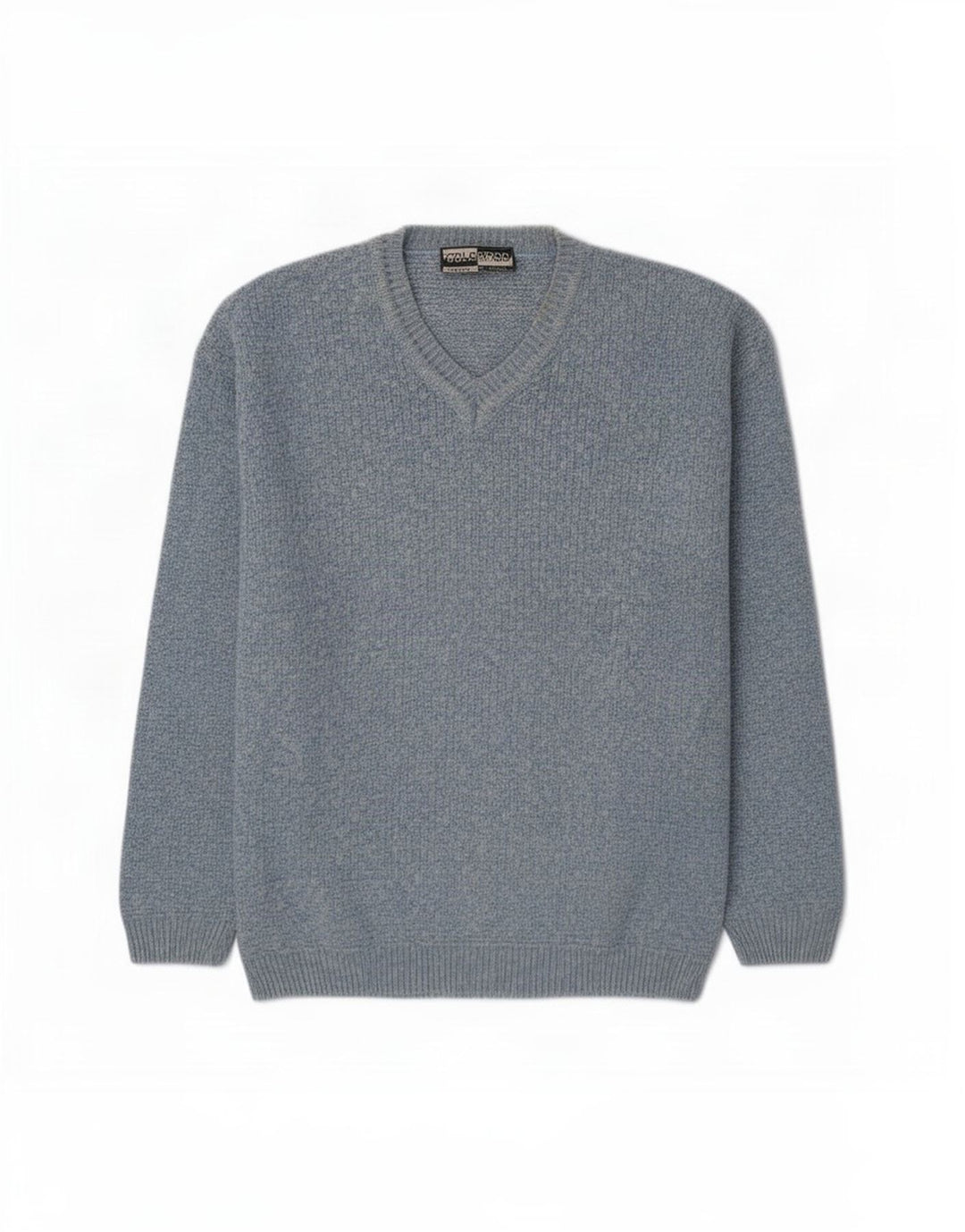 Colorado Herren-Pullover mit V-Ausschnitt, mittelblau gesprenkelte Baumwolle