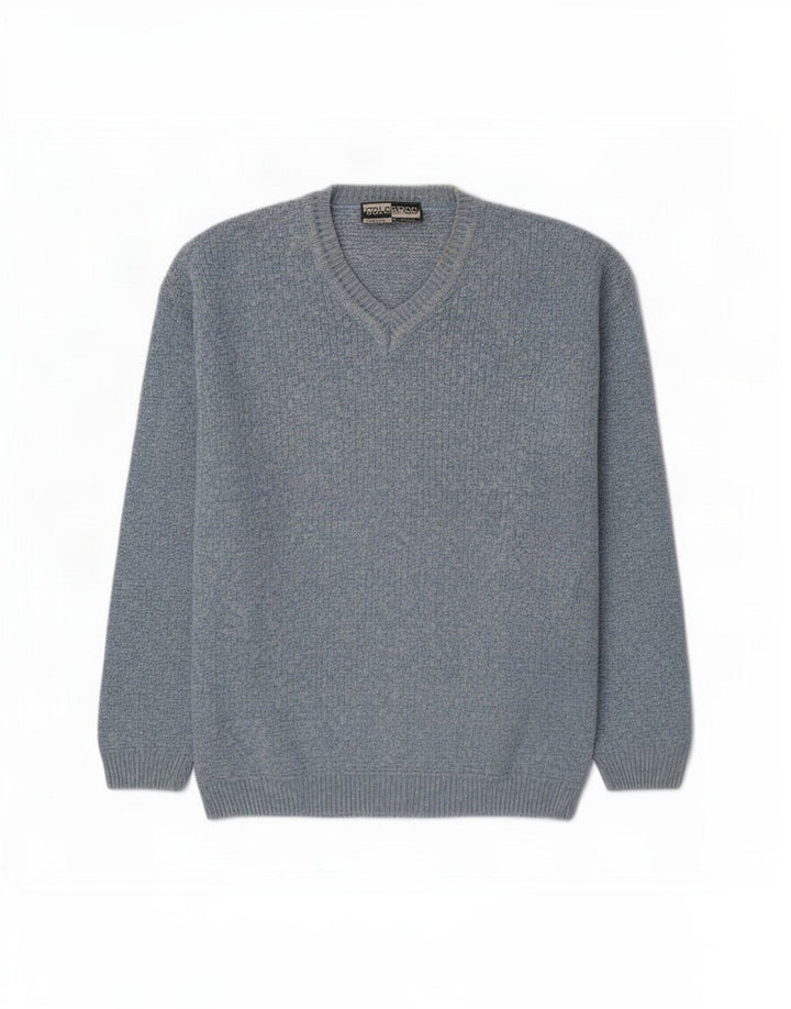 Colorado Herren-Pullover mit V-Ausschnitt, mittelblau gesprenkelte Baumwolle