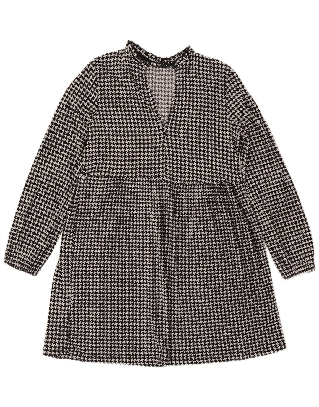 Langärmliges A-Linien-Kleid von Zara für Damen, Gr. 44, Mittelschwarz mit Hahnentrittmuster