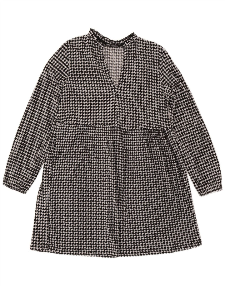 Langärmliges A-Linien-Kleid von Zara für Damen, Gr. 44, Mittelschwarz mit Hahnentrittmuster