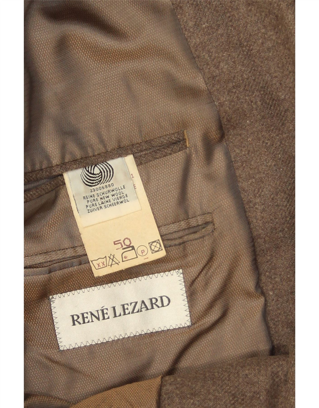 Rene Lezard Herren-Blazer mit 2 Knöpfen, EU 50, große braune Schurwolle