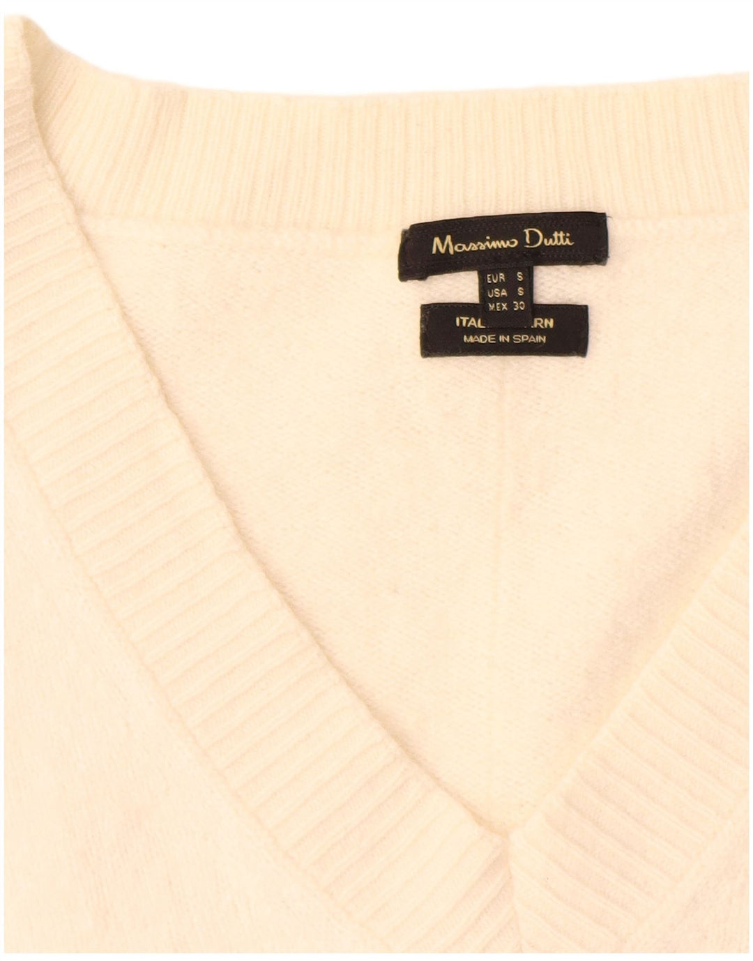 Massimo Dutti Damen-Pullover, übergroß, V-Ausschnitt, Gr. 10, Größe S, gebrochenes Weiß