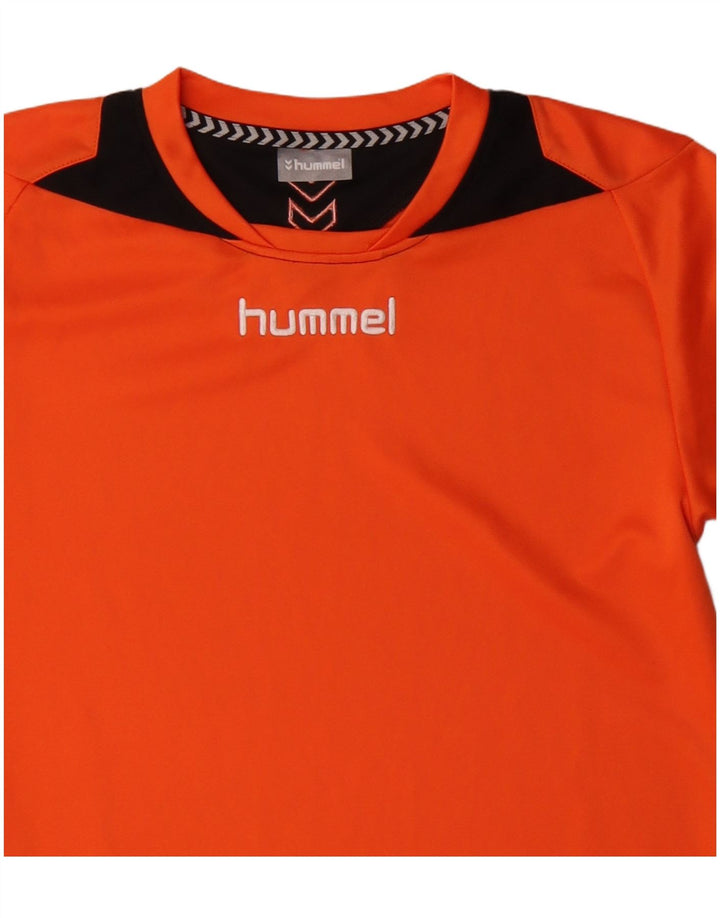HUMMEL Herren-T-Shirt mit Grafik, klein, orangefarbenes Farbblock-Polyester
