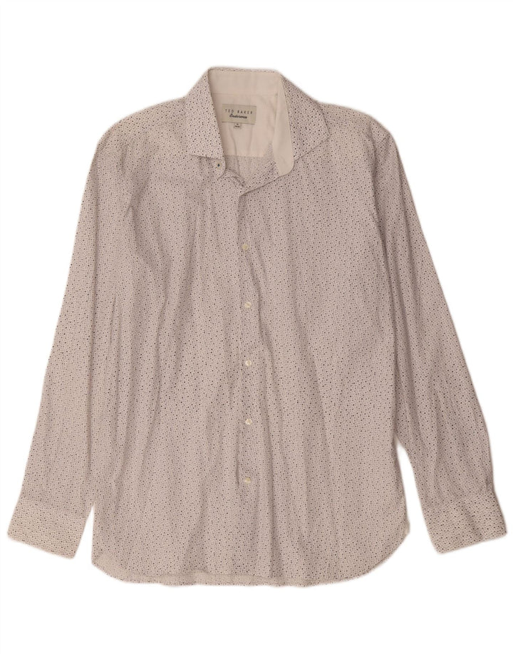 Ted Baker Herren-Hemd mit abstraktem Muster, Größe 16, große weiße Baumwolle