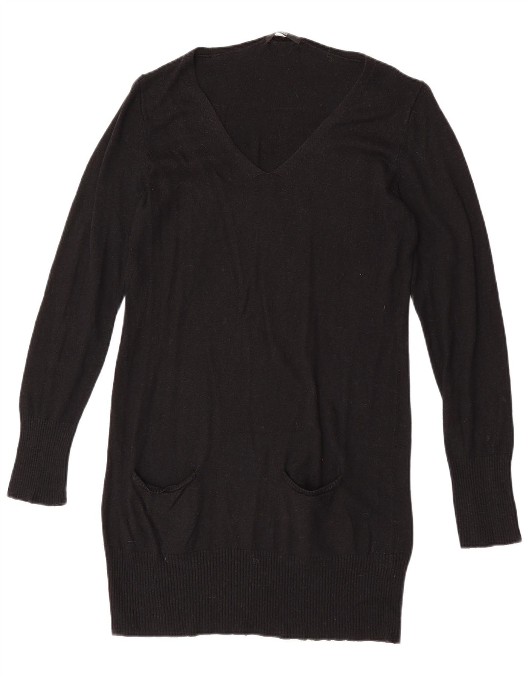 Marks & Spencer Langer Damen-Pullover mit V-Ausschnitt, Gr. 14, Mittelschwarz