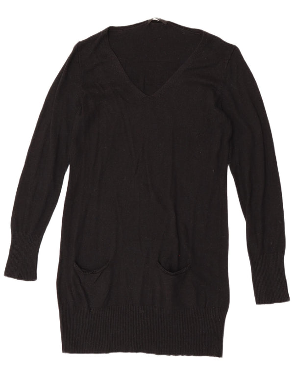 Marks & Spencer Langer Damen-Pullover mit V-Ausschnitt, Gr. 14, Mittelschwarz