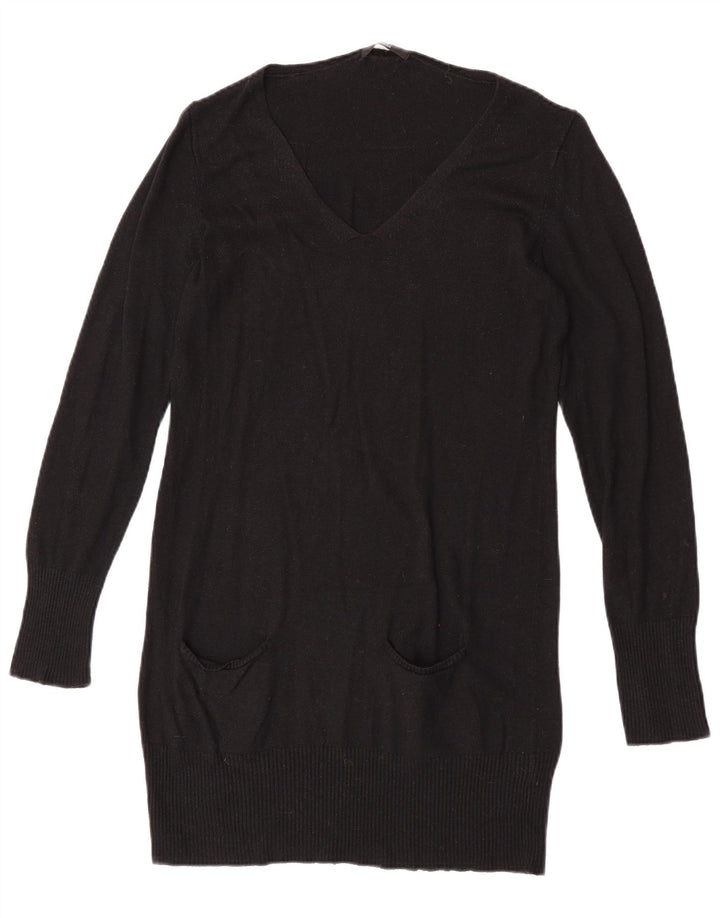 Marks & Spencer Langer Damen-Pullover mit V-Ausschnitt, Gr. 14, Mittelschwarz