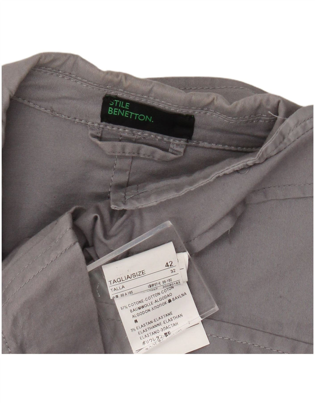 Benetton Damen-Blazer mit 3 Knöpfen, IT 42, mittelgraue Baumwolle