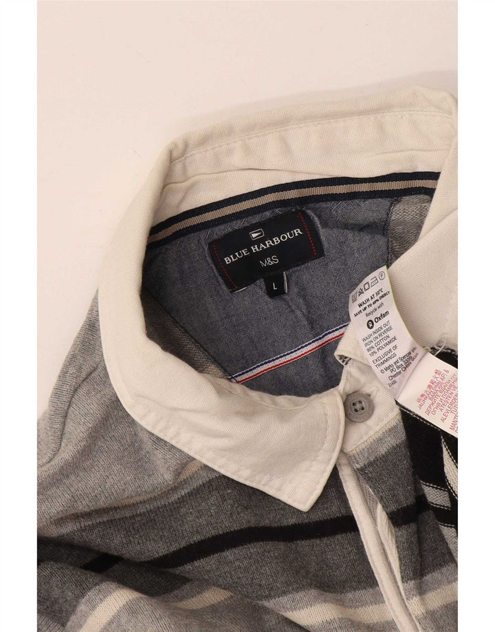 Marks & Spencer Herren Blue Harbor Rugby-Poloshirt, groß, grau gestreift