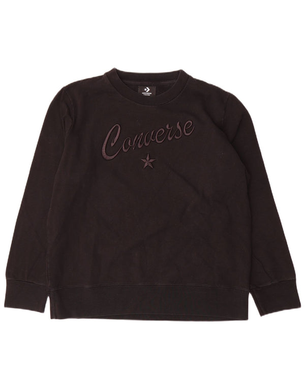 Converse Damen Grafik-Sweatshirt-Pullover UK 16 Große schwarze Baumwolle