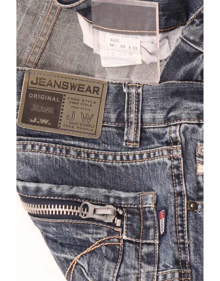 Vintage Herren Straight Jeans W32 L32 Blau Patchwork Baumwolle