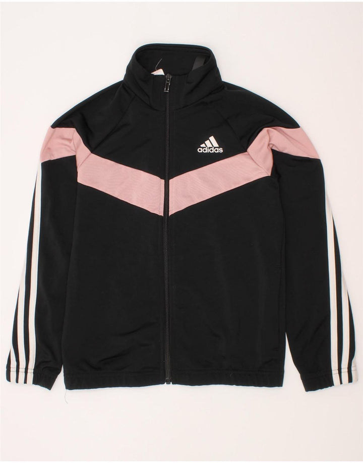 Adidas Mädchen-Trainingsanzug-Top-Jacke, 9–10 Jahre, schwarzes Colourblock-Polyester