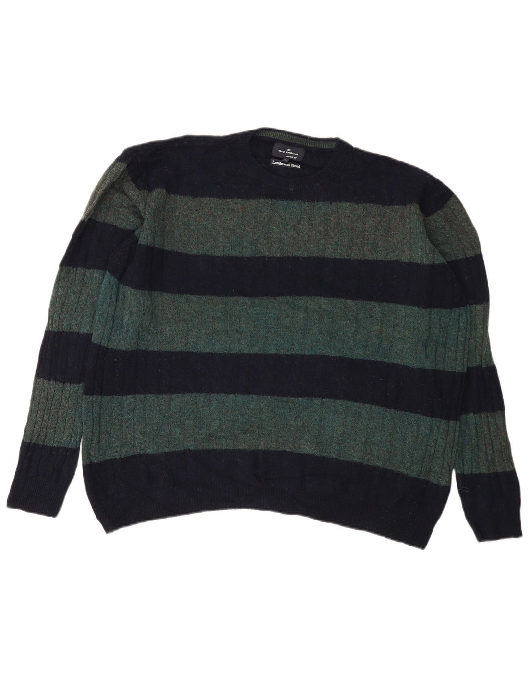 Marks & Spencer Herren-Pullover mit Rundhalsausschnitt, XL, grün gestreift, Wolle