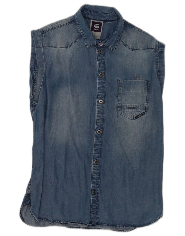 G-Star Damen Ärmelloses Jeanshemd UK 14 Mittelblaues Lyocell