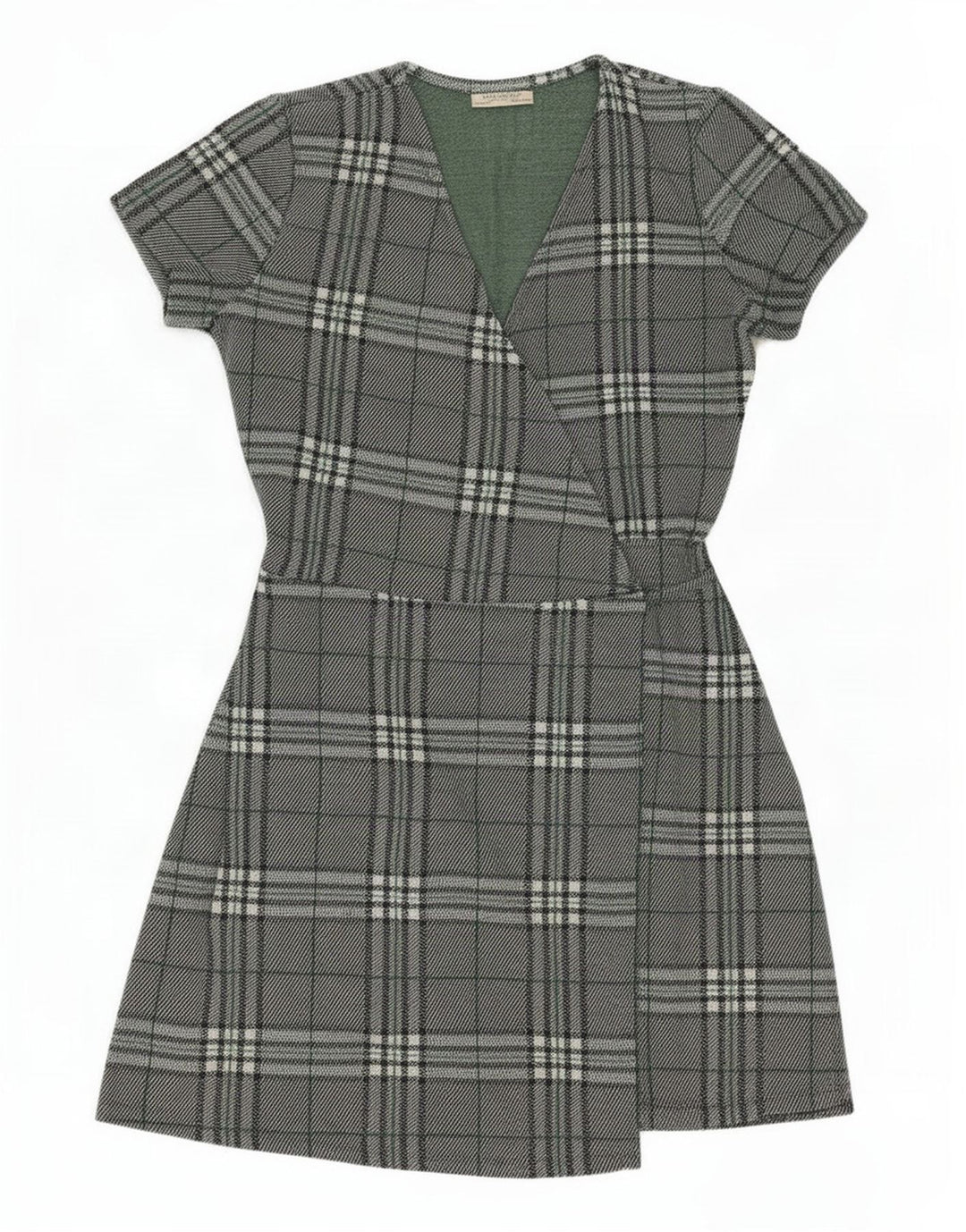 Zara Damen Wickelkleid UK 14 Großes grün kariertes Polyester
