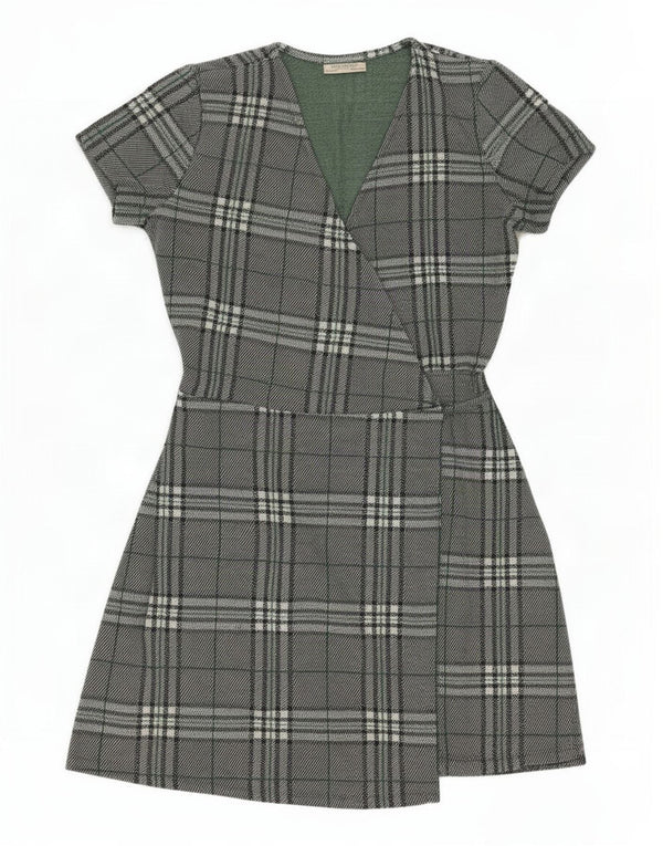 Zara Damen Wickelkleid UK 14 Großes grün kariertes Polyester