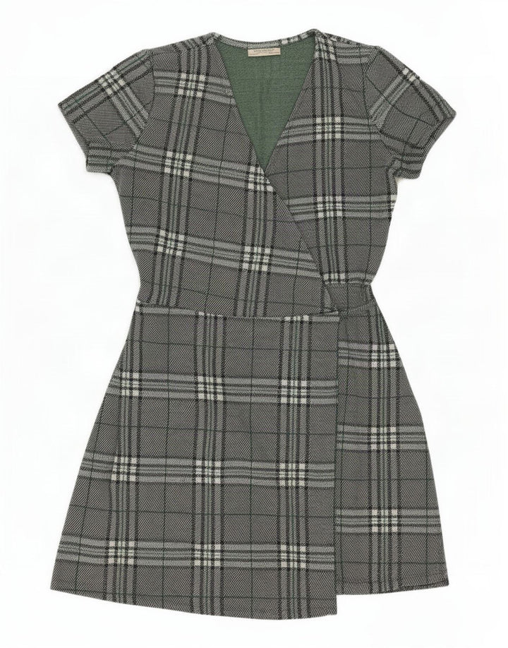 Zara Damen Wickelkleid UK 14 Großes grün kariertes Polyester