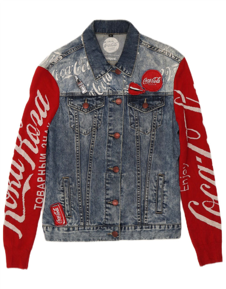 DESIGUAL Damen Grafik-Jeansjacke EU 34 XS Blaue Colourblock-Baumwolle