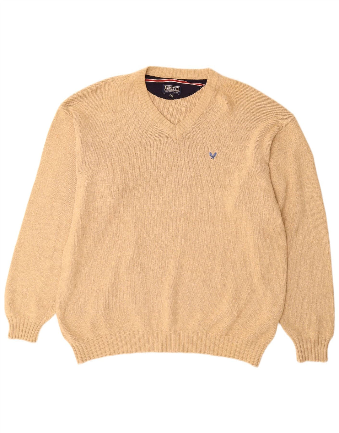 Avirex Herren-Pullover mit V-Ausschnitt, 2XL, beige Baumwolle