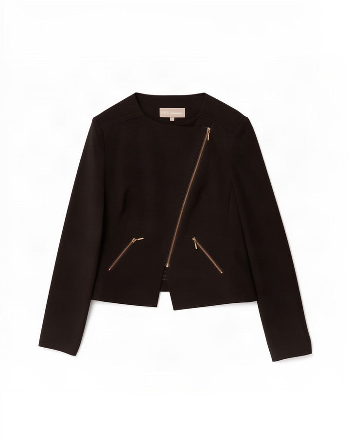 Marks & Spencer Damen-Blazer mit durchgehendem Reißverschluss, UK 14, Mittelschwarz, Polyester