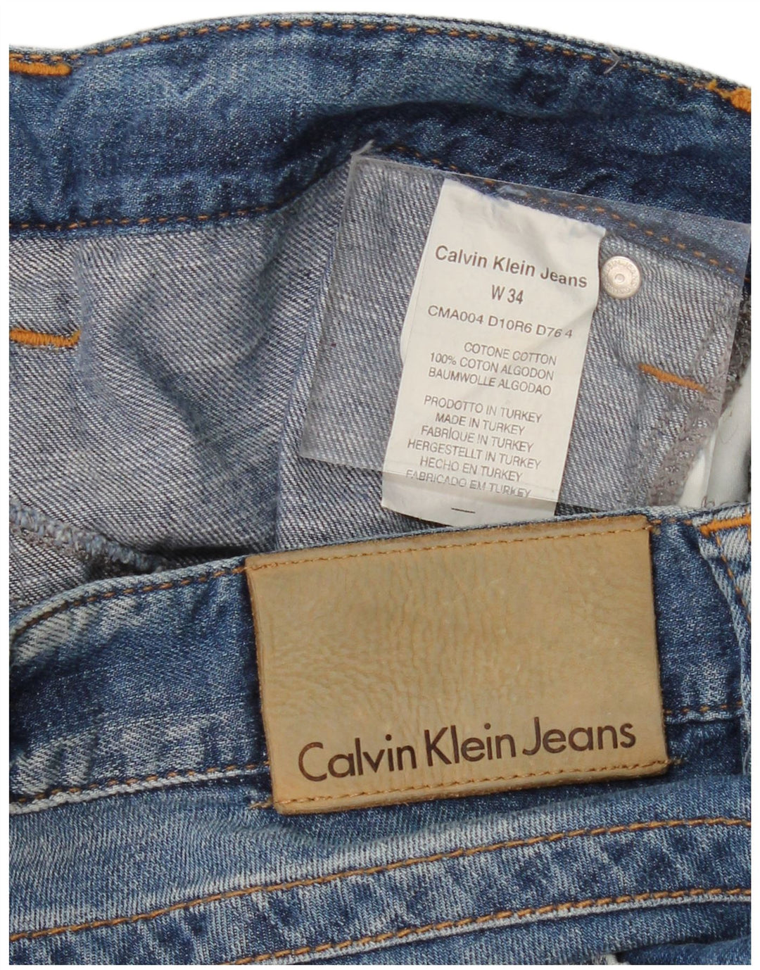 CALVIN KLEIN Herren Straight Jeans W34 L34 Blaue Baumwolle