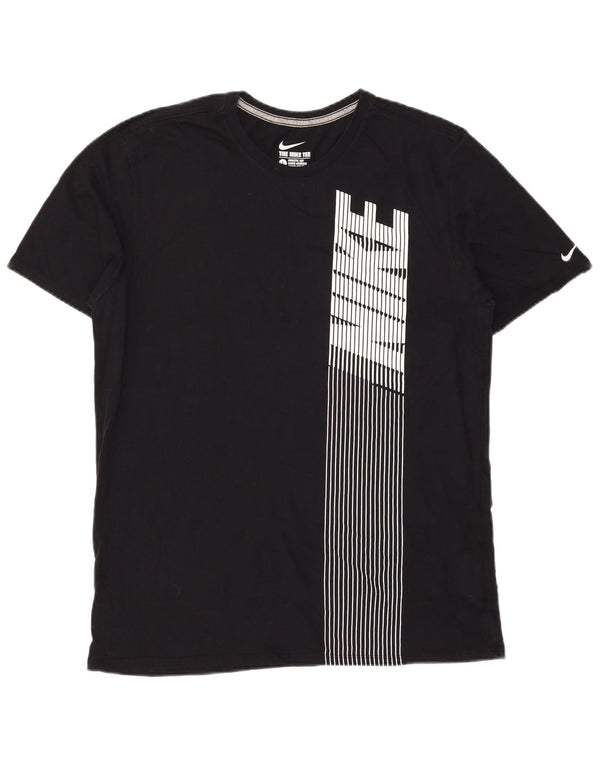 Nike Herren-T-Shirt mit sportlichem Schnitt und Grafik, Größe L, aus schwarzer Baumwolle