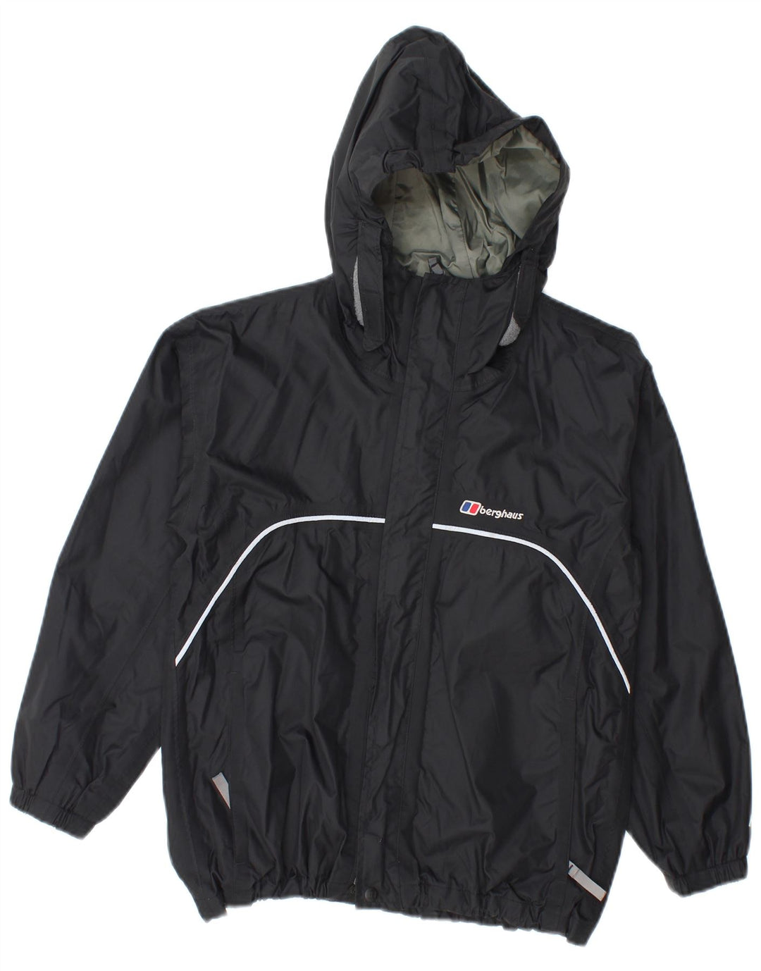 Berghaus Jungen-Regenjacke mit Kapuze, 9–10 Jahre, schwarzes Nylon