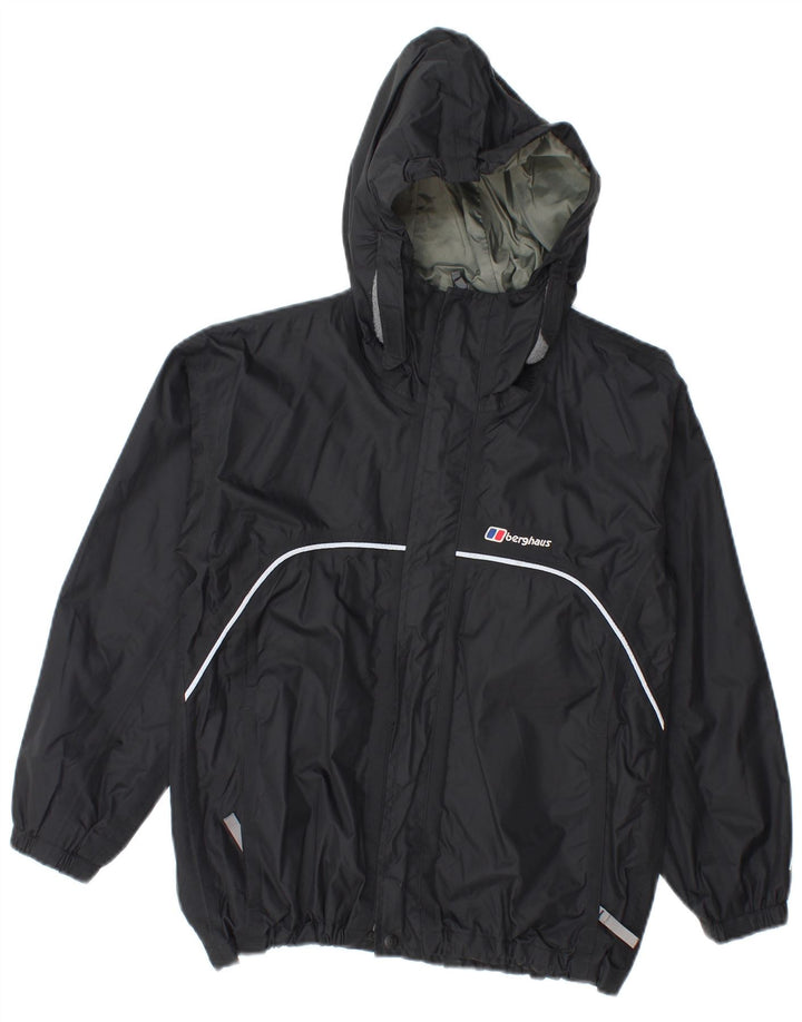 Berghaus Jungen-Regenjacke mit Kapuze, 9–10 Jahre, schwarzes Nylon
