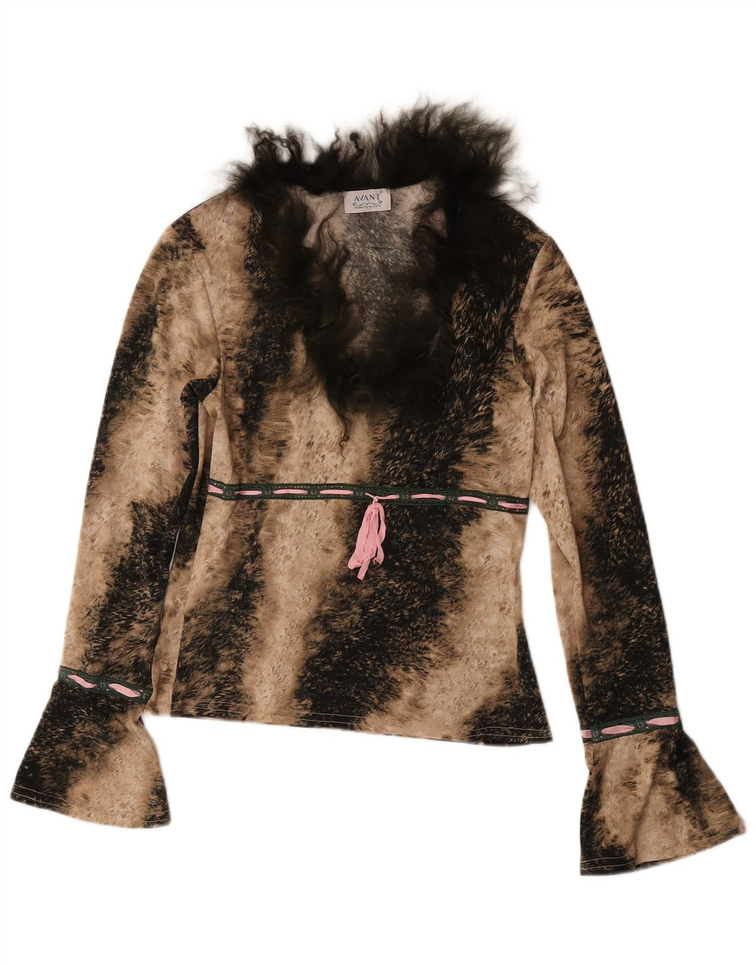 Avant Damen Top Langarm UK 6 XS Braunes Polyester mit Animal-Print