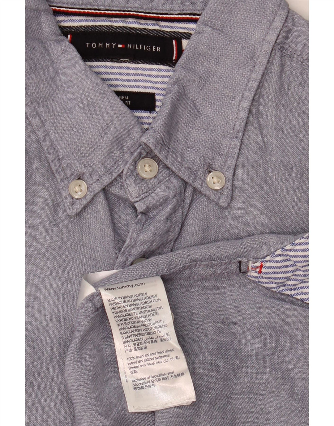 TOMMY HILFIGER Herren Kurzarm-Hemd mit normaler Passform Mittelblaues Leinen