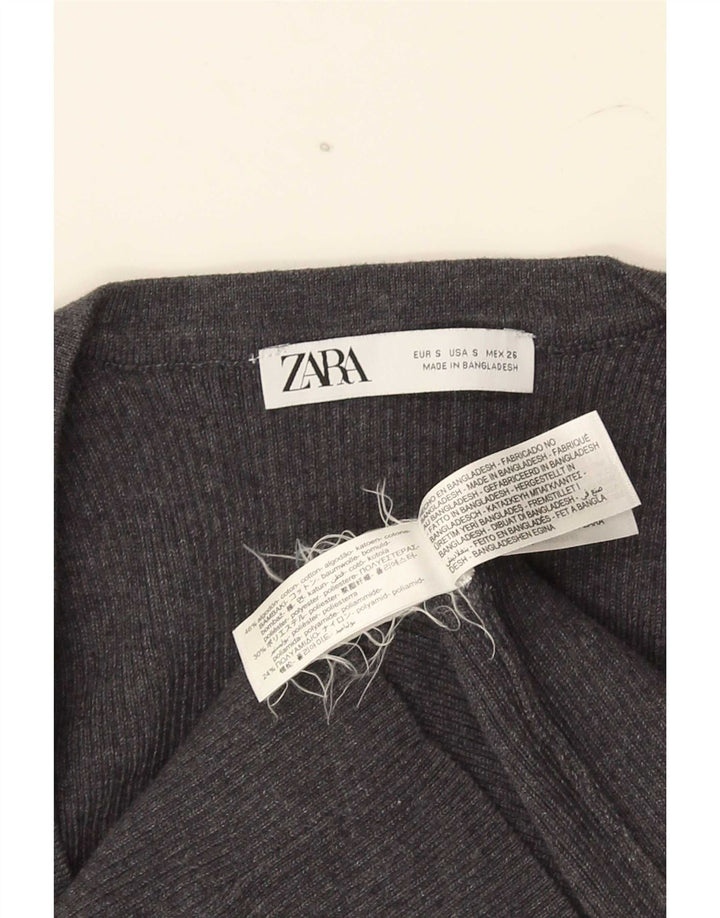 Zara Damen Crop Top UK 8 Small Graue Baumwolle