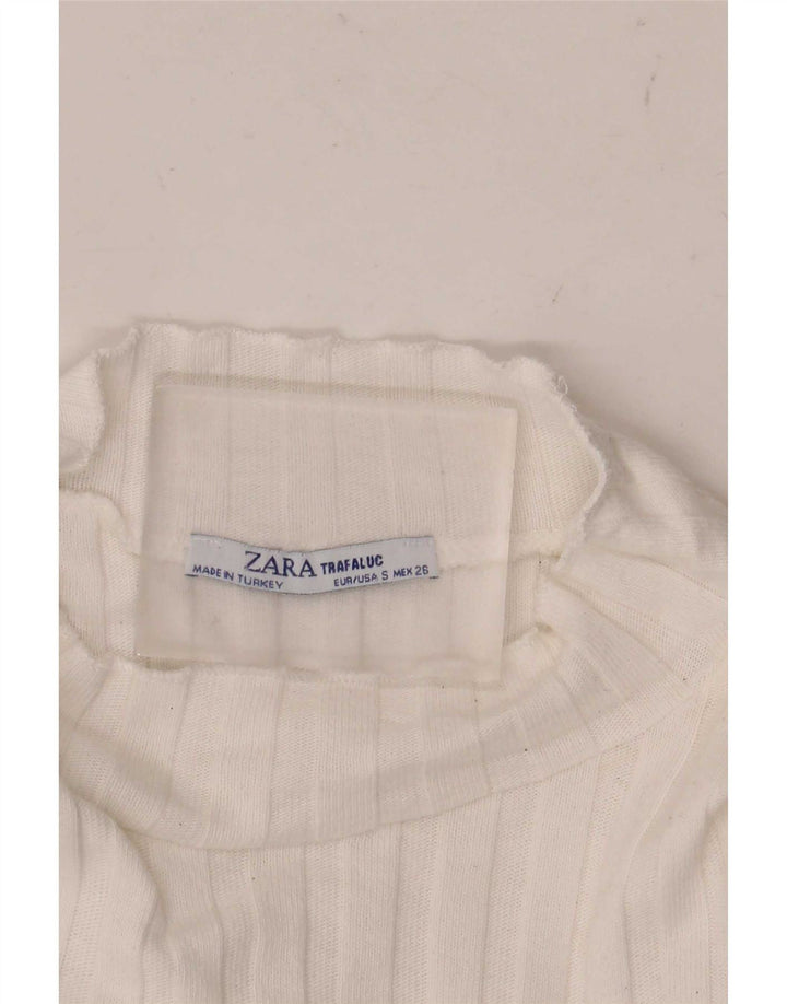Zara Damen Trafaluc Crop Top Langarm UK 8 Small Weiß