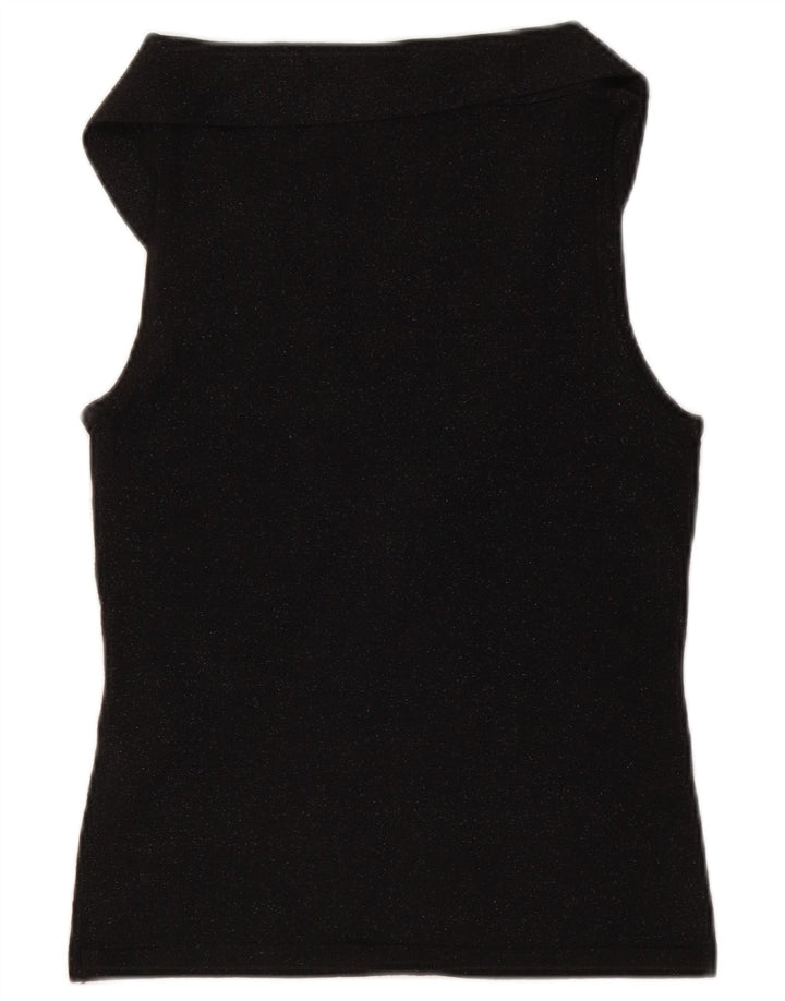 MASSIMO DUTTI Damen Crop Front Tie Vest Top UK 12 Medium Schwarz gefleckt