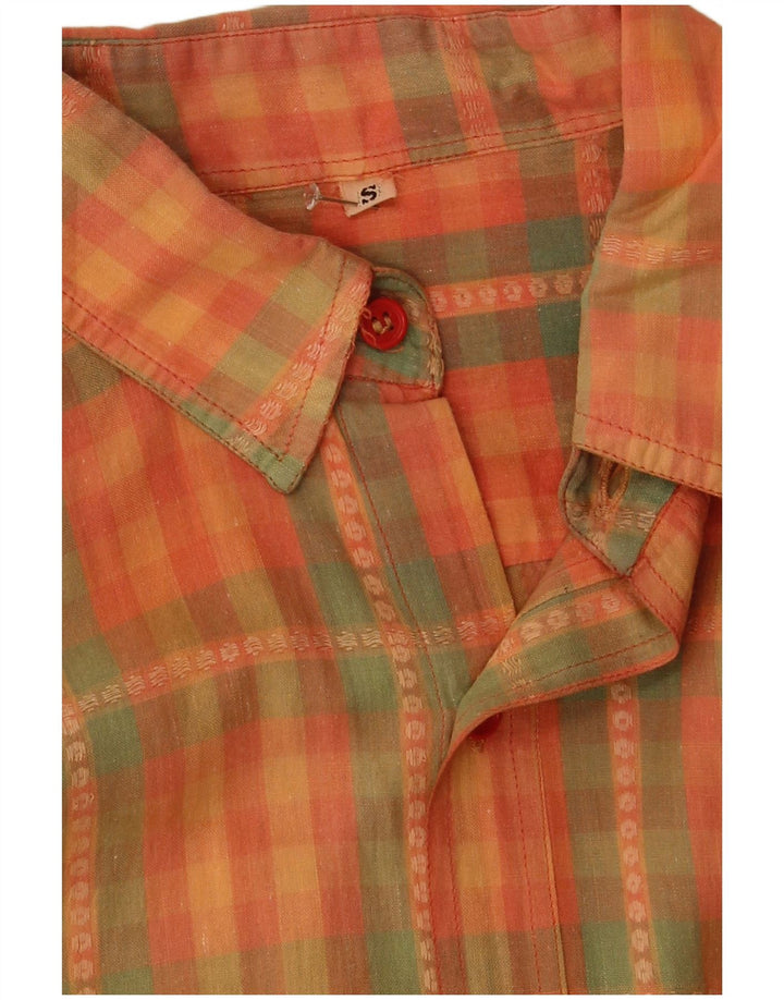 Vintage Herrenhemd Klein Orange Kariert