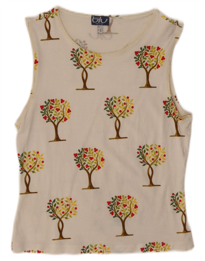 Byblos Damen Crop Graphic Vest Top UK 12 Medium White Floral