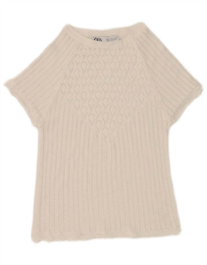 Zara Damen Crop Bluse Top UK 8 Small Weiß