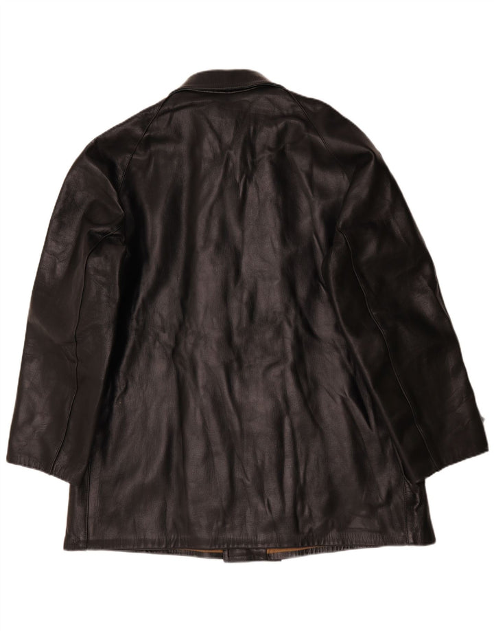 Vintage Herren Zweireihige Lederjacke IT 58 4XL Schwarz