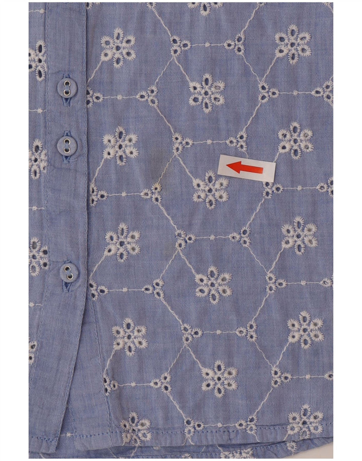 White Stuff Damen Kurzarmhemd UK 12 Mittelblaues Blumenmuster aus Baumwolle