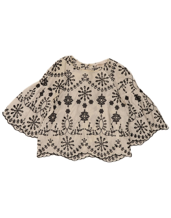 Zara Damen Trafaluc Crop 3/4 Ärmel Bluse Top UK 10 Small White Floral