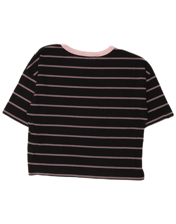 Vans Damen Crop T-Shirt Top UK 10 Small Schwarz gestreift Baumwolle