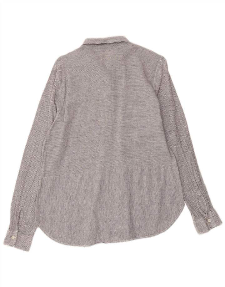 Dack's Damen-Pullover-Hemd, Größe 46, Grau, Nadelstreifen-Leinen