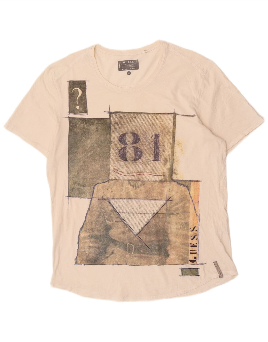 Guess Herren-T-Shirt mit regulärer Passform, mittelgroß, gebrochenes Weiß