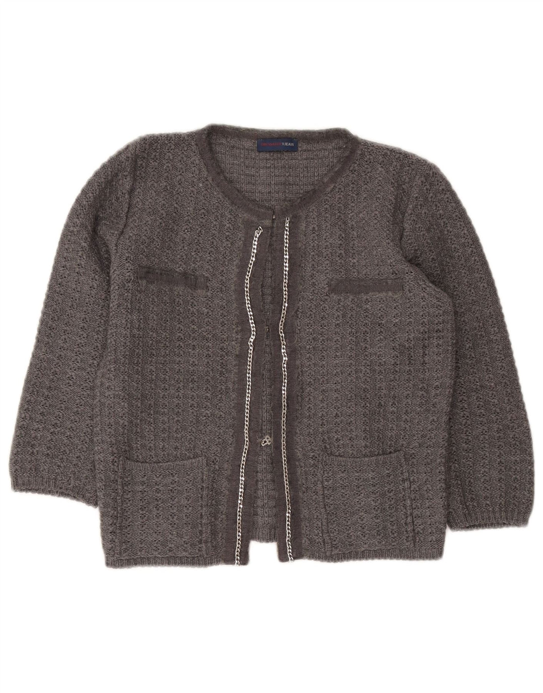 Trussardi Jeans Damen 3/4-Ärmel Crop Cardigan Pullover UK 12 Mittelgrau