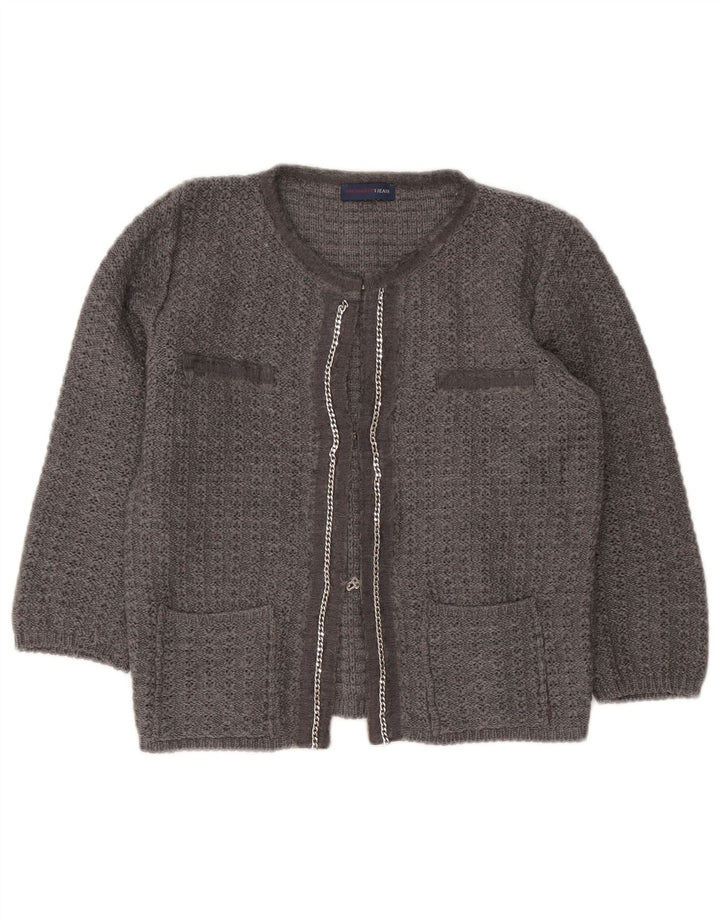 Trussardi Jeans Damen 3/4-Ärmel Crop Cardigan Pullover UK 12 Mittelgrau