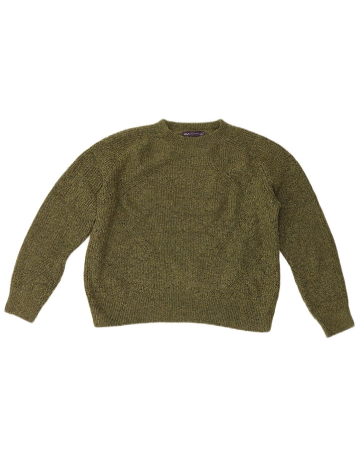 Marks & Spencer Damen-Pullover mit Rundhalsausschnitt, Gr. 14, Mittelgrün meliert