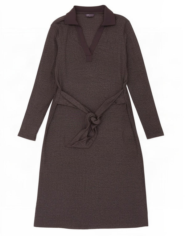 Marks & Spencer Damen-Maxikleid mit langen Ärmeln, Gr. 46, Grau, Polyester