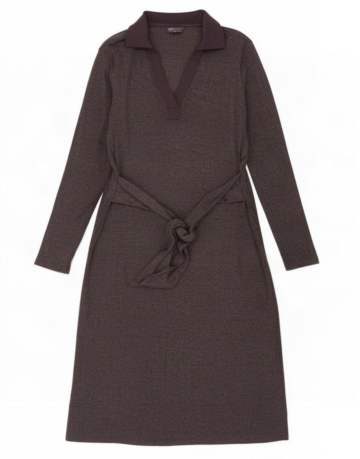 Marks & Spencer Damen-Maxikleid mit langen Ärmeln, Gr. 46, Grau, Polyester